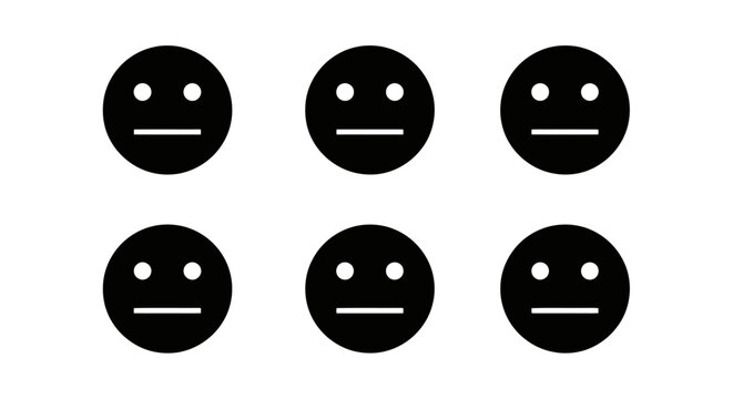 Abstract Black and White Smiley Face Icon with Neutral Expression