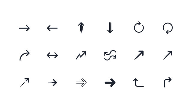 Monochrome arrow minimalist UI icons &ndash; Ideal for drop down menus, page pagination layouts, or corporate direction signs.