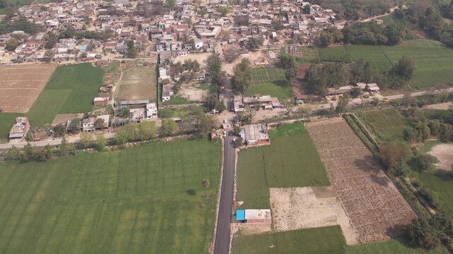 aerial (drone) view of a village in Lucknow