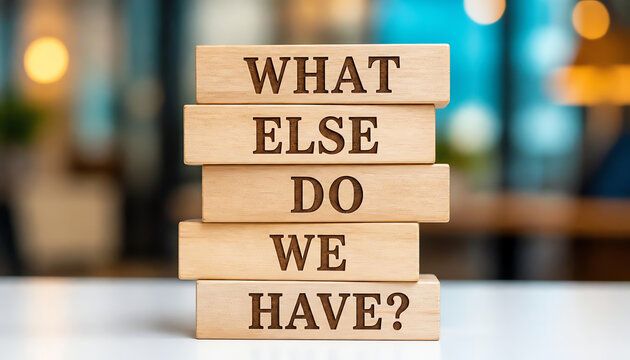 Wooden blocks with words 'What else do we have'