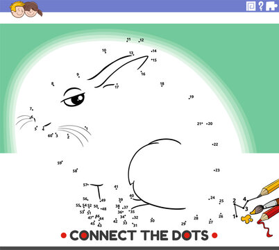 connect the dots activity with cartoon rabbit animal character