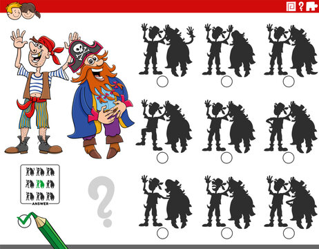 shadow puzzle activity with funny cartoon pirates characters