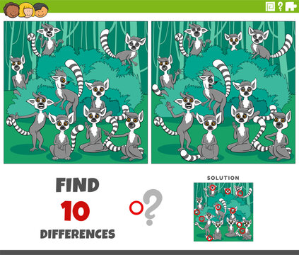 differences activity with cartoon lemurs animal characters group