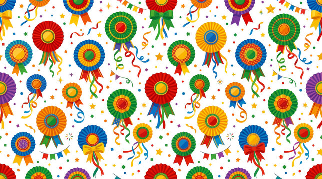Colorful festa junina rosettes and ribbons seamless pattern
