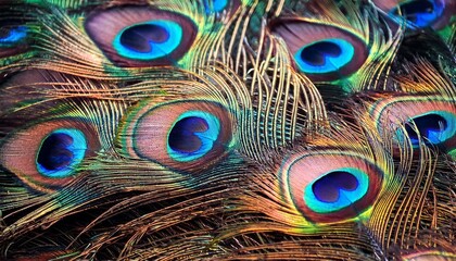 Naklejka premium A Close Up Of Vibrant Peacock Feathers With A Focus On Their Intricate Patterns And Iridescent Colors