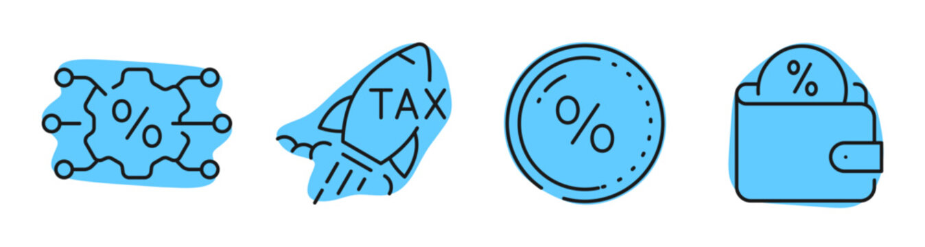 Tax and percentage finance icons showing wallet and growth symbols. Editable stroke