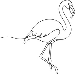 Minimalist single line drawing of a flamingo standing on one leg, elegant outline © Discrod