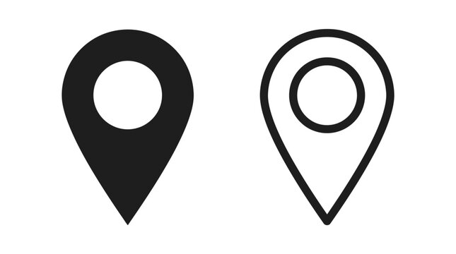 Minimalist solid and outline location pin icons side by side, modern design, navigation markers, digital interface, map symbols, vector style
