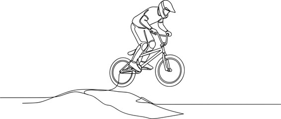 Obraz premium BMX Rider Jumps Dirt Ramp Line Art Drawing