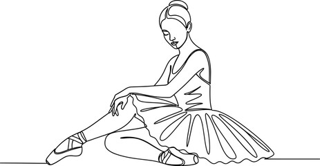 Elegant ballerina in continuous line drawing style, sitting gracefully © Indah