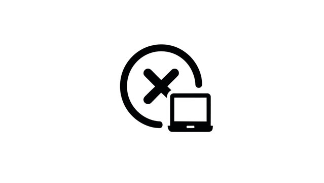 Black vector icon of laptop with X, no internet, offline symbol, web block, cybersecurity concept