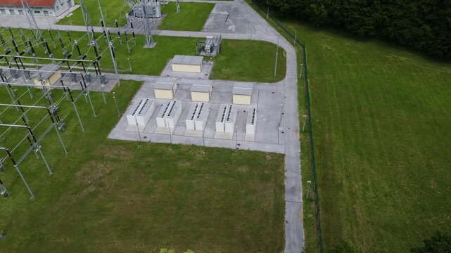 Lithium battery energy storage system BESS and electrical substation work together for renewable energy management