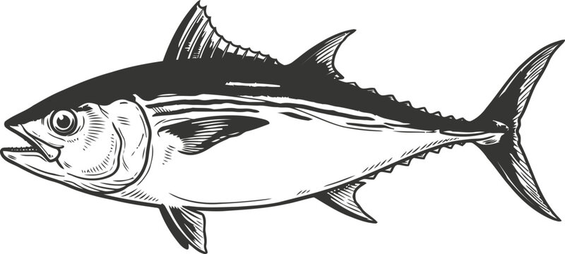 Vintage style illustration of a tuna fish, hand drawn sketch of a saltwater fish