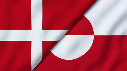 Fototapeta premium Denmark And Greenland Overlapping Fabric Flags Unity And Cooperation Background JPG