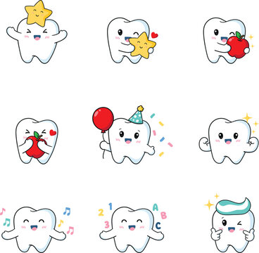 Party Theme Tooth Character Illustration Bundle