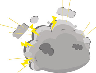 Explosion of grey cloud with yellow lightning bolt and light ray © FTYCute