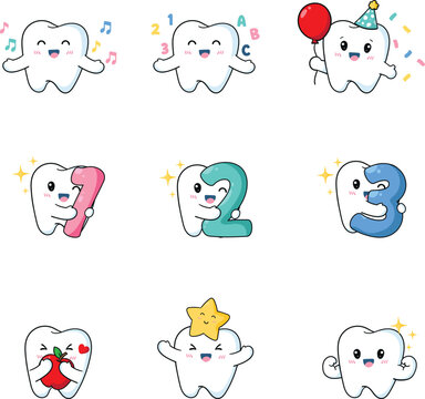 Variety of Cute Tooth Character Expressions