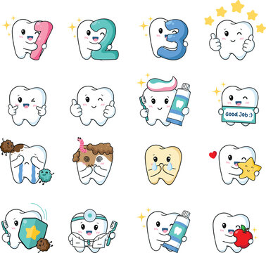 Educational Tooth Character with Numbers Set