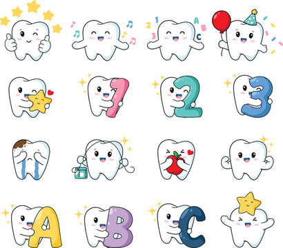 Alphabet and Tooth Character Sticker Collection