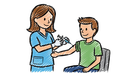 Fototapeta premium Nurse administering vaccination to boy sitting in a chair 