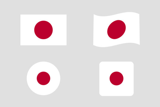 The Japanese national flag. The Japanese national flag in vector format with a 2:3 aspect ratio rectangle, waveform, round, and square shapes.