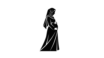 Fototapeta premium Pregnant Muslim woman in hijab holding belly, silhouette