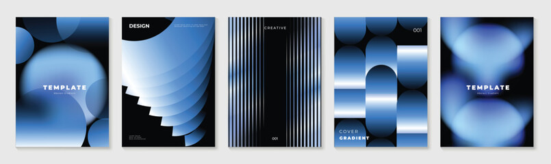 Fototapeta na wymiar Electric blue poster vector templates. Abstract dark gradient backgrounds with rounded geometric forms for flyer, banner and social media design.
