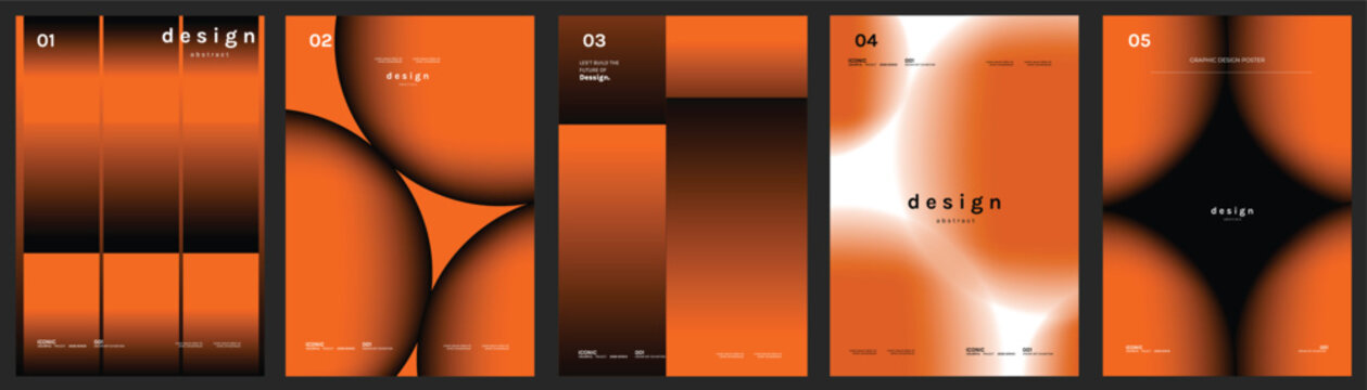 Abstract gradient poster vector set with orange geometric layouts, soft blurred shapes and modern cover templates for social media, flyer, banner and print design.