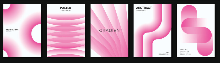 Naklejka premium Abstract gradient poster vector set with soft pink wave shapes, flowing curve layouts and minimal modern cover templates for flyer, banner, social media and print design.