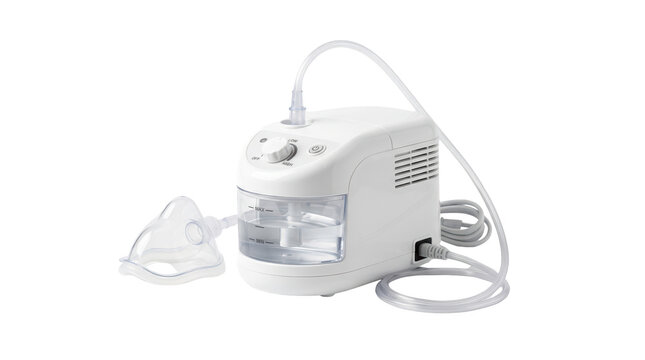 Compact nebulizer designed for effective asthma relief featuring a clear background suitable for medical applications