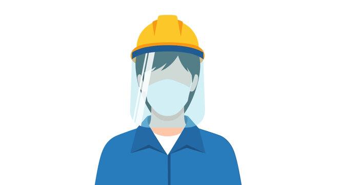 Construction worker with face shield and mask, safety gear, industrial protection