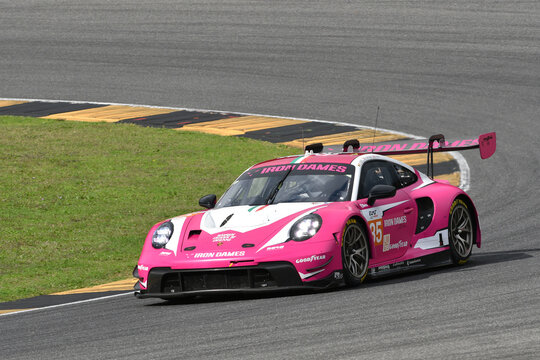 Scarperia, Italy - September 29th 2024: Porsche 911 GT3 R LMGT3 of team IRON DAMES drive by BOVY-FREY-GATTING in action during 4h of Mugello.