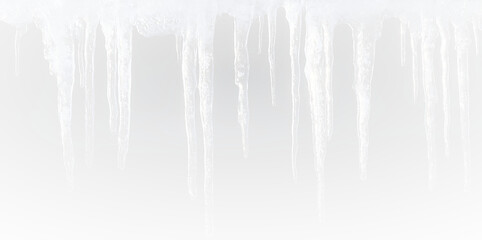 Fototapeta premium Winter icicle cutout with clear ice structure snow frost and natural outdoor roof scene creating realistic seasonal decoration background