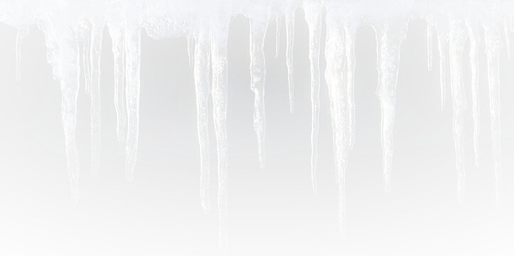 Winter icicle cutout with clear ice structure snow frost and natural outdoor roof scene creating realistic seasonal decoration background