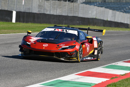 Scarperia, Italy - September 29th 2024: Ferrari 296 LMGT3 of team JMW MOTORSPORT drive by NOBLE-HART-TUCK in action during 4h of Mugello.