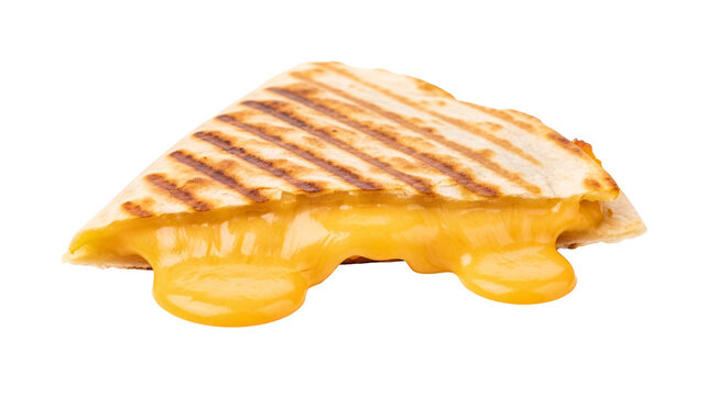 Grilled cheese quesadilla triangle with char marks isolated.