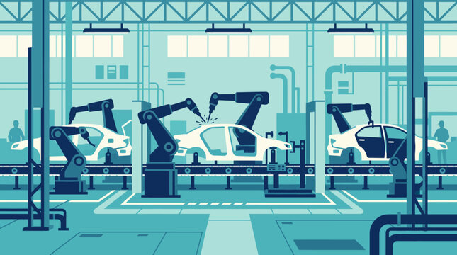 Automated Car Manufacturing Plant Industrial Production Line Illustration