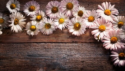 Fototapeta premium Daisies On Wooden Background