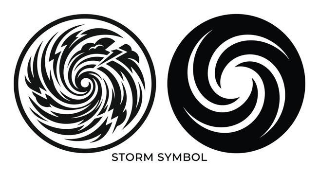 Spiral Storm Symbols In Black And White Silhouette Style cyclone