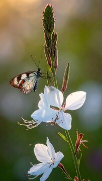 Butterfly on White Flower.
