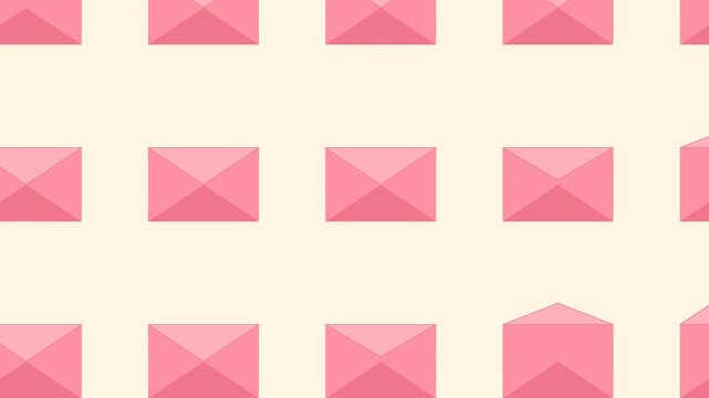 Animation of Pink Envelopes with Hearts Opening and Closing in a Seamless Pattern