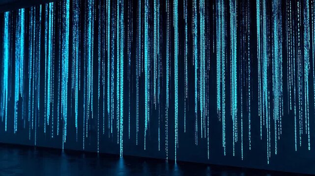 Digital code rain on dark background