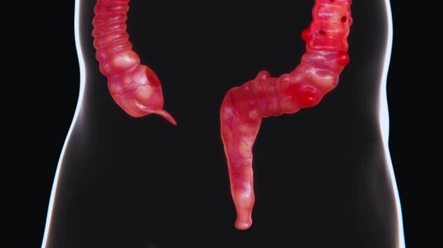 3D animation of inflamed human large intestine colon anatomy medical inflammation digestive organ anatomy medical inflammation digestive organ