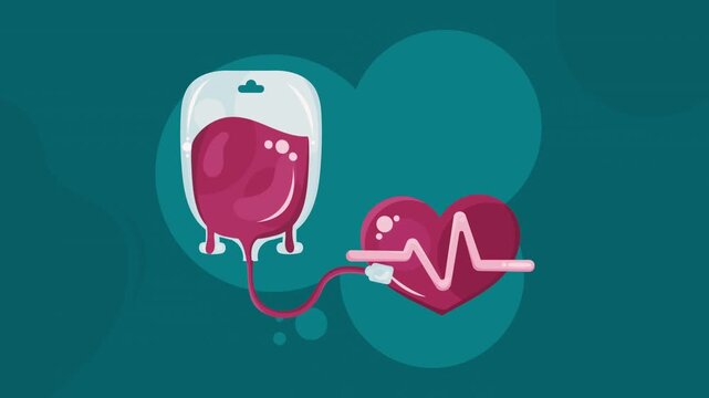 Illustration of blood transfusion bag connected to human heart concept medical donation health care donor medical donation health care donor