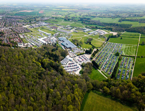 Aerial view above The Great Yorkshire Show ground during an event in Harrogate, North Yorkshire, UK