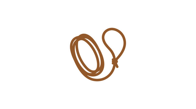 Brown Lasso Rope Silhouette on White Background, Cowboy Tool