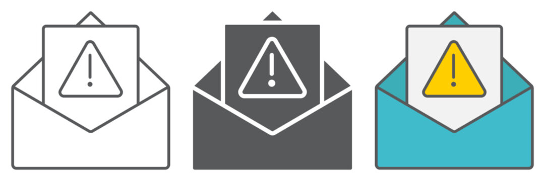 Spam warning line icon, letter and email, alert mail sign, vector graphics, a linear pattern on a white background.