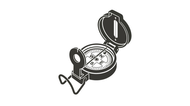 Vintage Compass Icon, Nautical Navigation Tool, Isolated on White Background