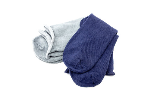 Two pairs gray and blue men's socks are isolated