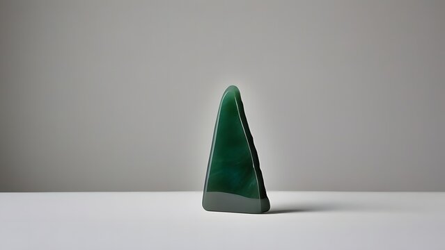Polished Green Jade Stone Sculpture on White Surface
